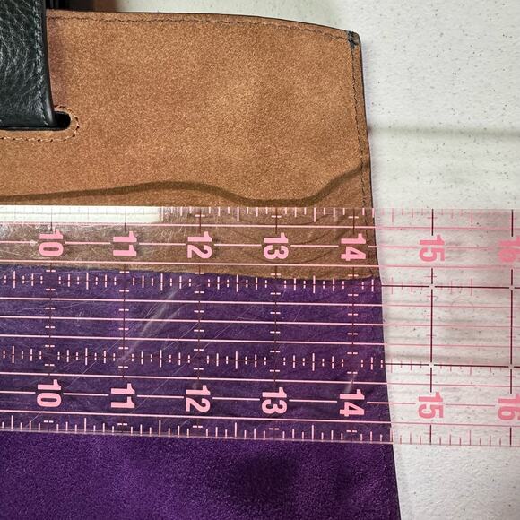 VINCE CAMUTO Casia Patchwork Tote Bag Dark Green Pebbled Leather Suede Boho - Picture 11 of 15